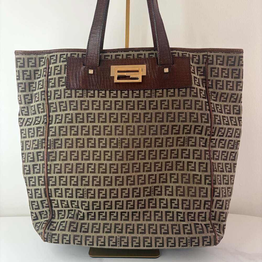 Fendi Zucchino FF Logo Canvas Tote Bag